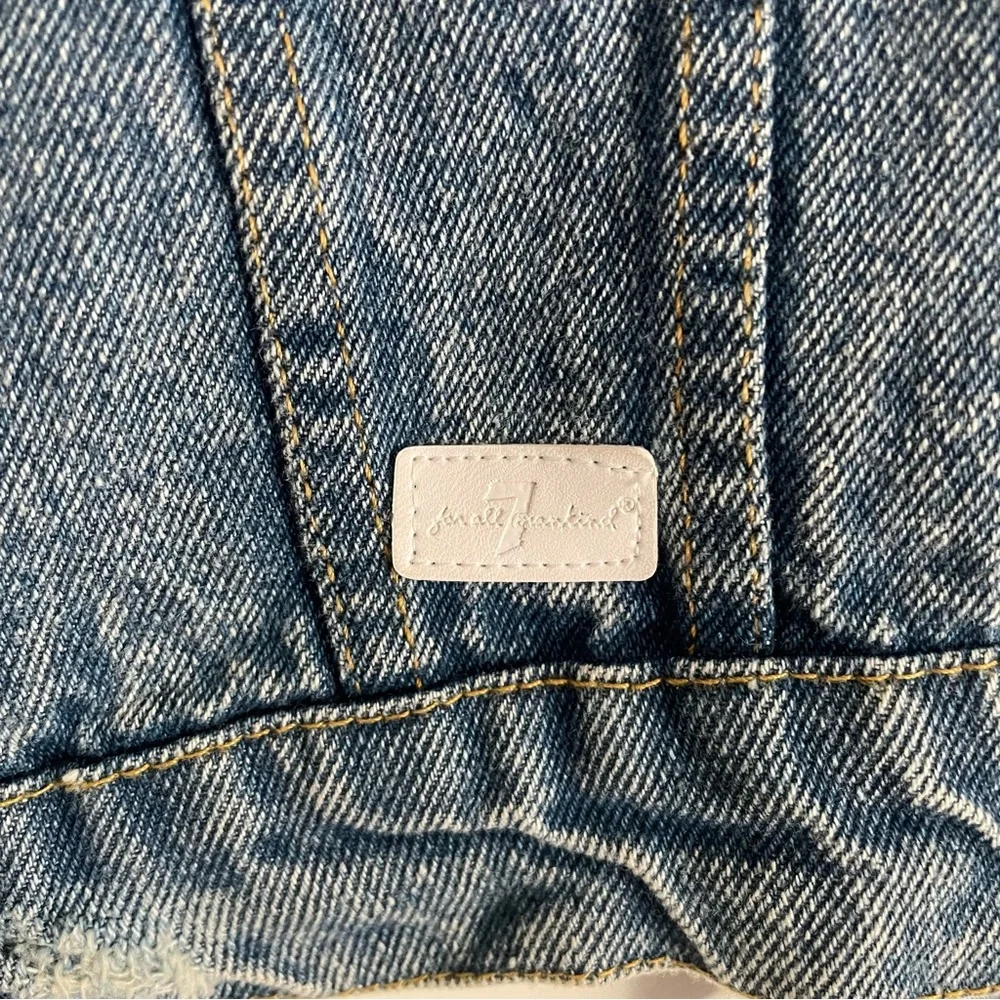 7 For All Mankind Wythe Girls Button Front Distressed Crop Denim Jean Jacket Y2K